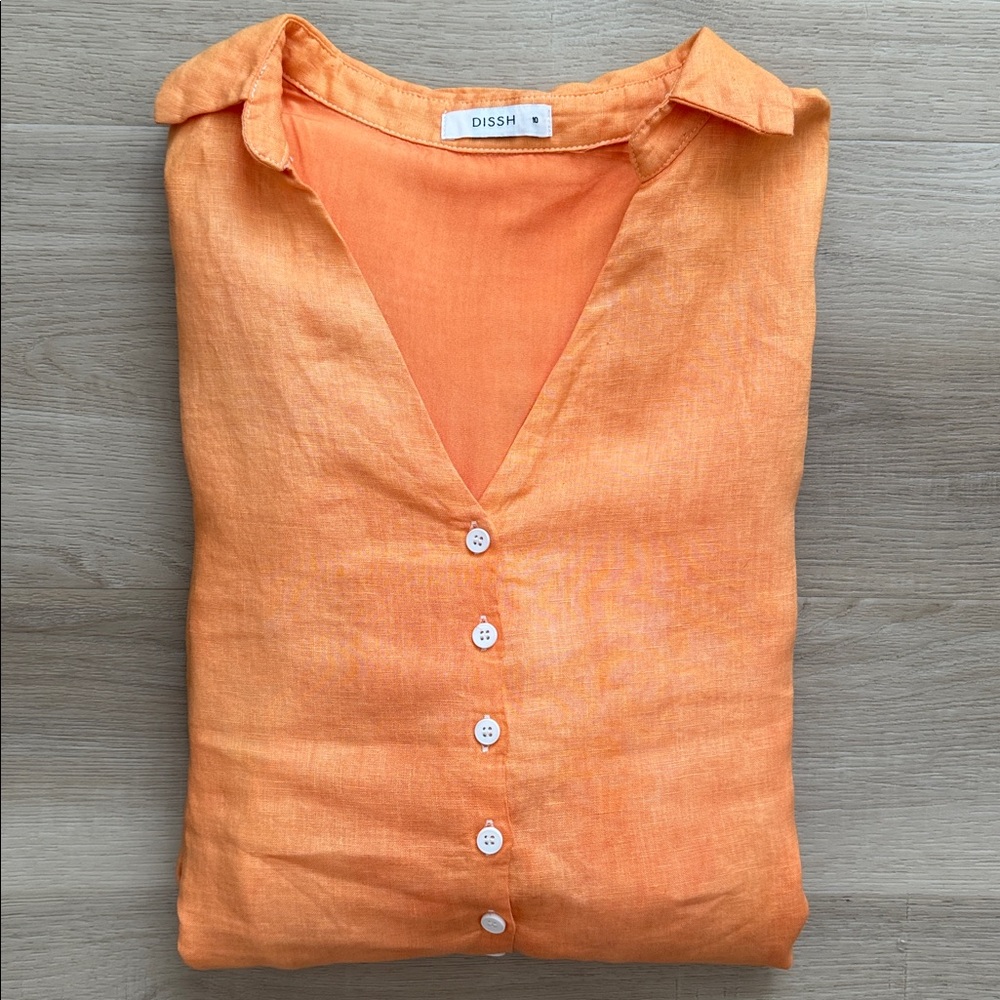 DISSH - Linen Button Down Bubble Sleeve Tee Shirt Dress